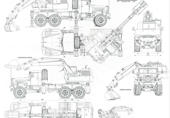 KrAZ 255B1 EOV-4421 (1967-1985) (Excavator) truck drawings (figures)